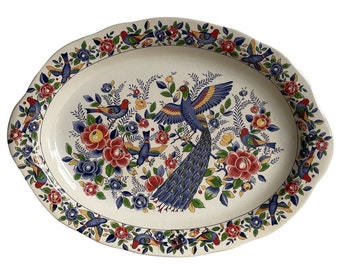 Vintage French Peacock With Hen Large Serving Platter Ceramic Roast Dinner Dish Plate Decorative Table circa 1950-60's / EVE