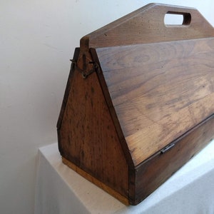 Vintage French Hand Made Wooden Wood Craft Tool Portable Carry Carrying Case Box Carry Stand Display Toolbox circa 1940-50's / EVE de France image 9