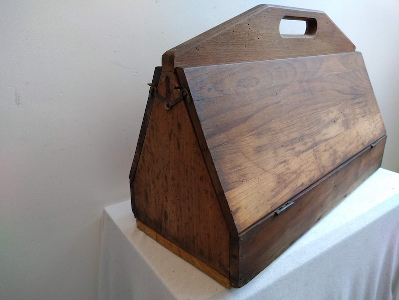 Vintage French Hand Made Wooden Wood Craft Tool Portable Carry Carrying Case Box Carry Stand Display Toolbox circa 1940-50's / EVE de France image 9