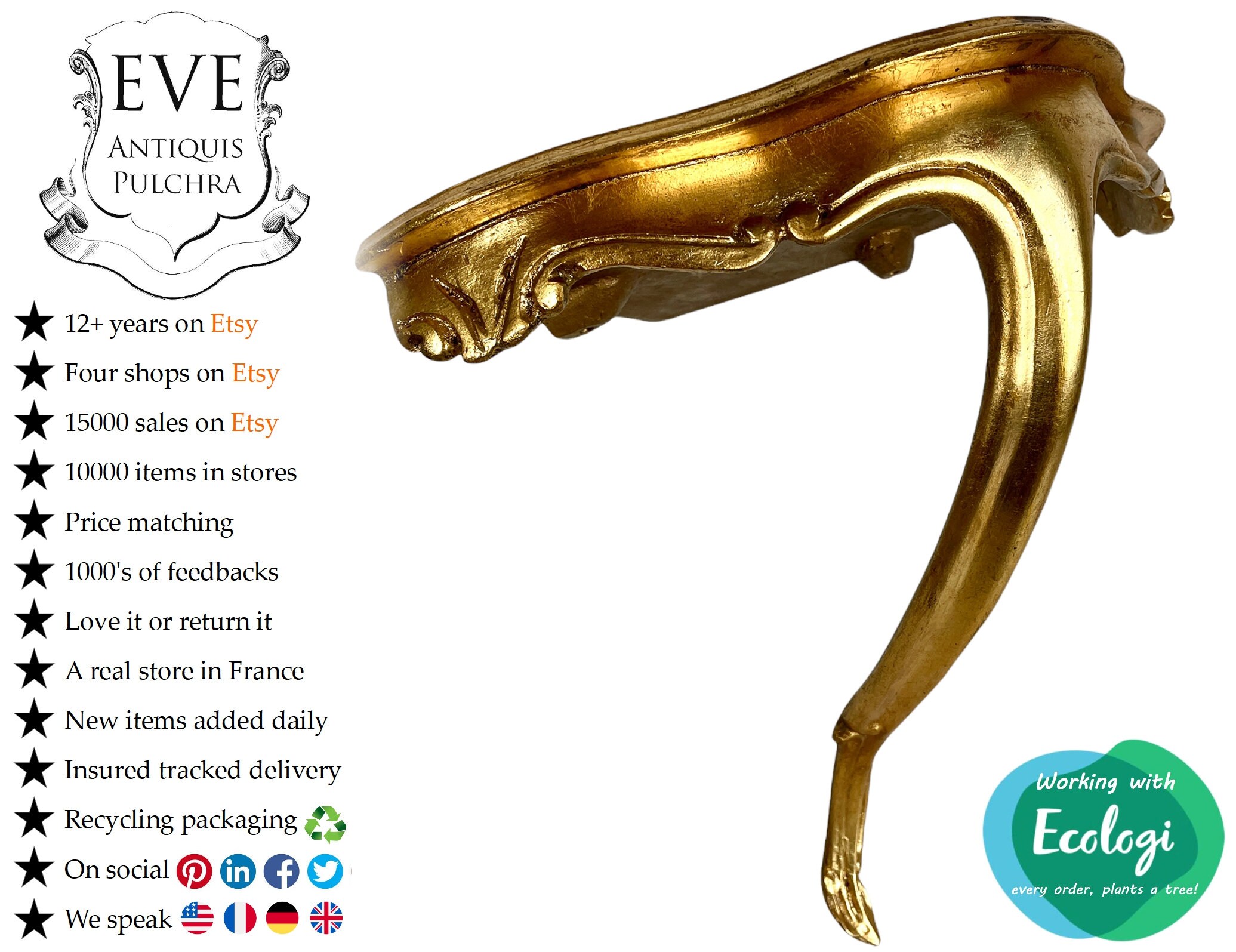 Étagère Italienne Vintage Style Florentin Florence Or Plastique Richement Décoré Petit Socle Mural A