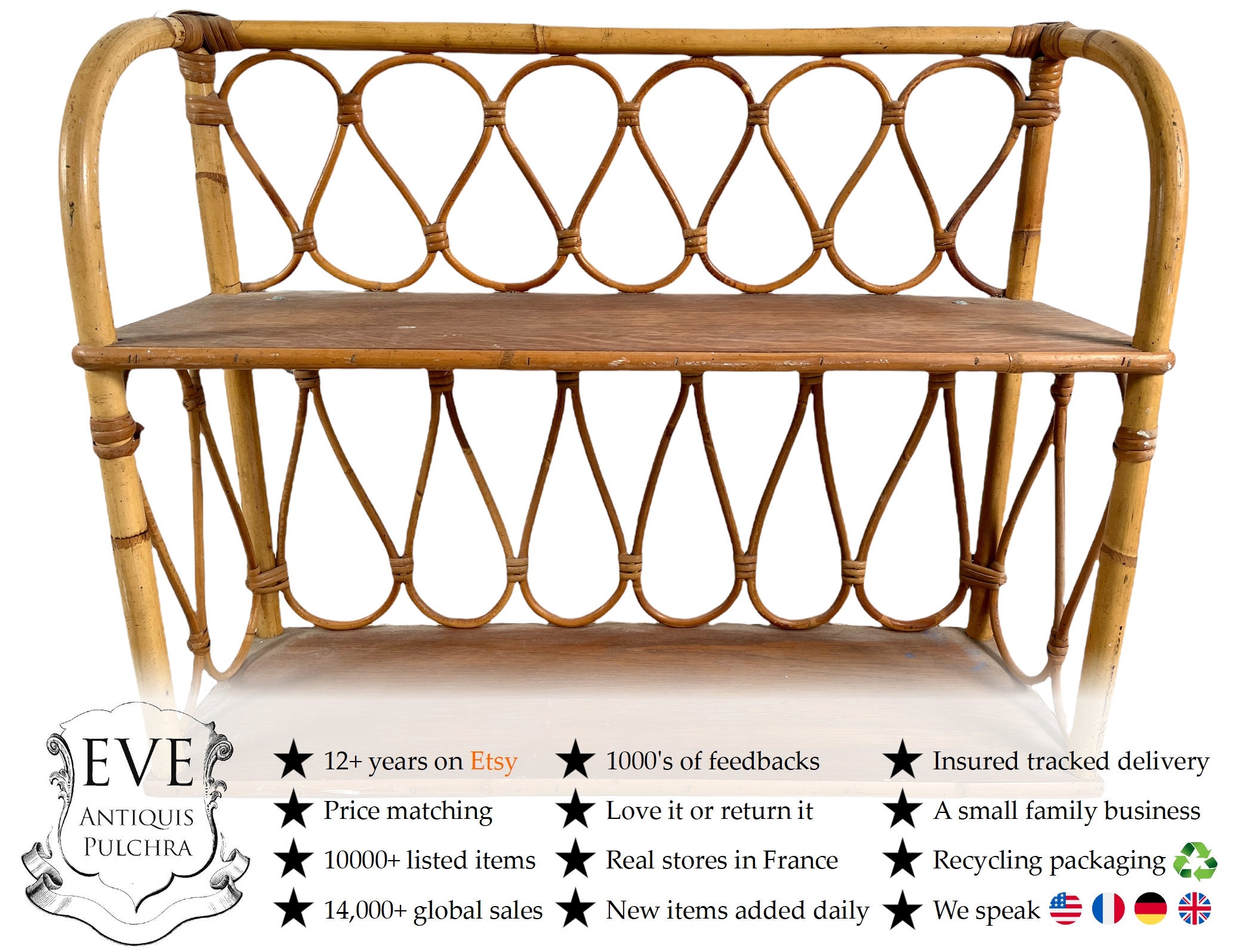 Vintage Thai Shelf Bamboo Cane Wooden Brown Natural Wood Small Stand Display Plinth Prop Wall Mounte