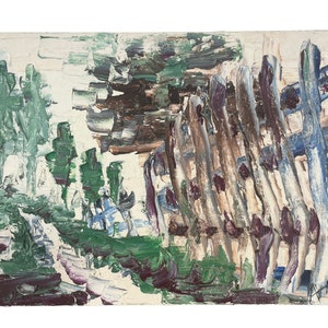 Vintage French Pathway Landscape Painting Oil Expressionist Skyline Scenic On Board c1960-70&#39;s / EVE