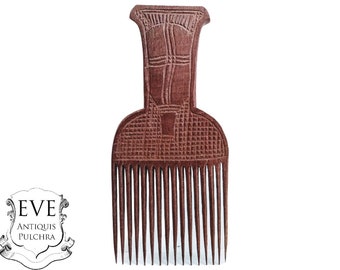 Peigne africain vintage, médiator, cheveux en bois, sculpture primitive, sculpture tribale Art déco, accessoires de tête de diapositive, c1970-80's / EVE de France