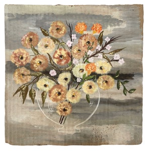 Vintage French Watercolour Painting Of Flowers On Cardboard Naive Style by  Josiane Wall Decor c1967 / EVE