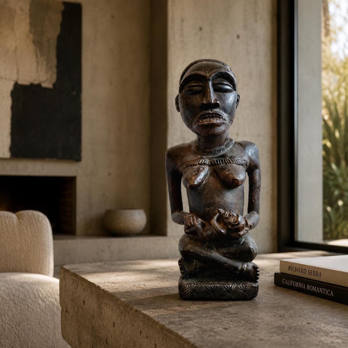 置物 Primitive Sculpture Antique African Lady Woman Mother Statue Figurine Female Primitive
