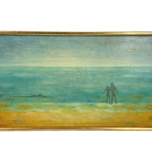 Vintage French "Evasion - Escape" Acrylic Painting On Canvas Framed Wall Decor Decoration Seaside Couple Beach c1970-80's / EVE