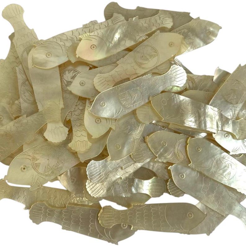 Antique Chinese Small Mother of Pearl Fish Shaped Love Dove Gaming Chip ...