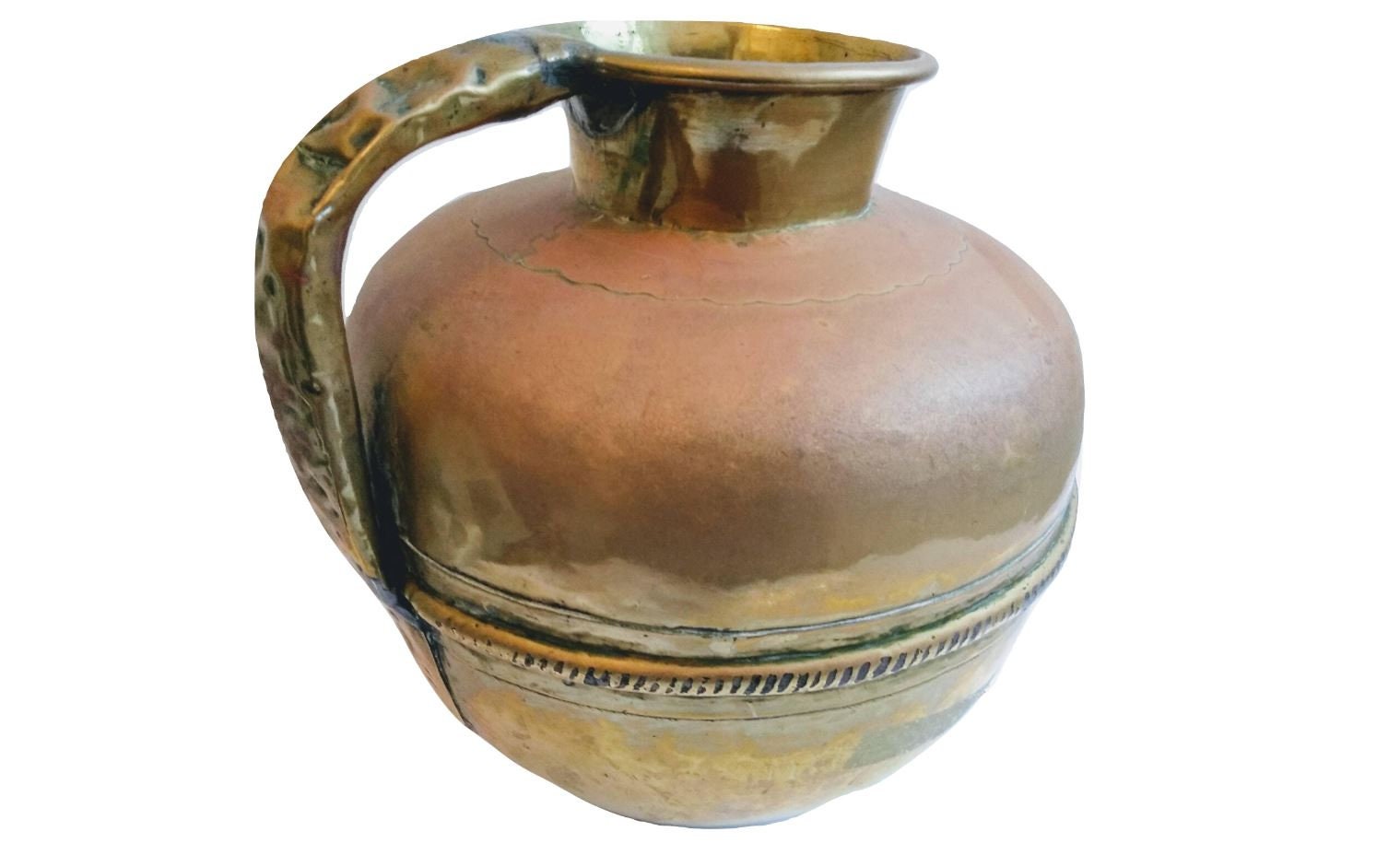 Antique Français Grand Pot en Laiton Réparé Container Vase Flask Storage Planter Tarnish Patina Deco