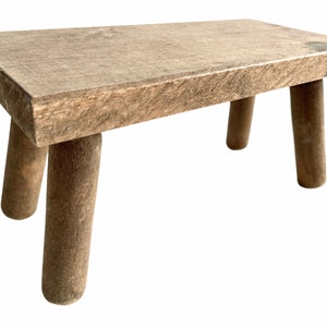 Vintage French Bench Stand Plinth Stool Wooden Brown Natural Wood Small Chair Display Rest Seat Plant Tabouret c1960-70&#39;s / EVE