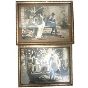 Antique French Photo Lovers Courting Framed Wall Hanging Wood Glass Fronted Original French Wedding Photo Decorative c1910-20&#39;s / EVE