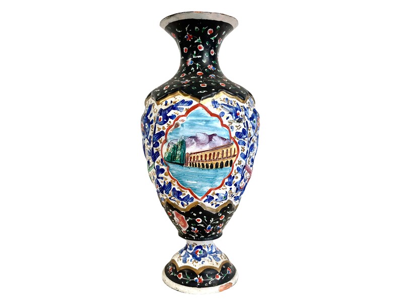 Vintage Middle Eastern Hand Painted Copper Vase Ornate Decorative Ceremony Eid c1970-80's / EVE image 2