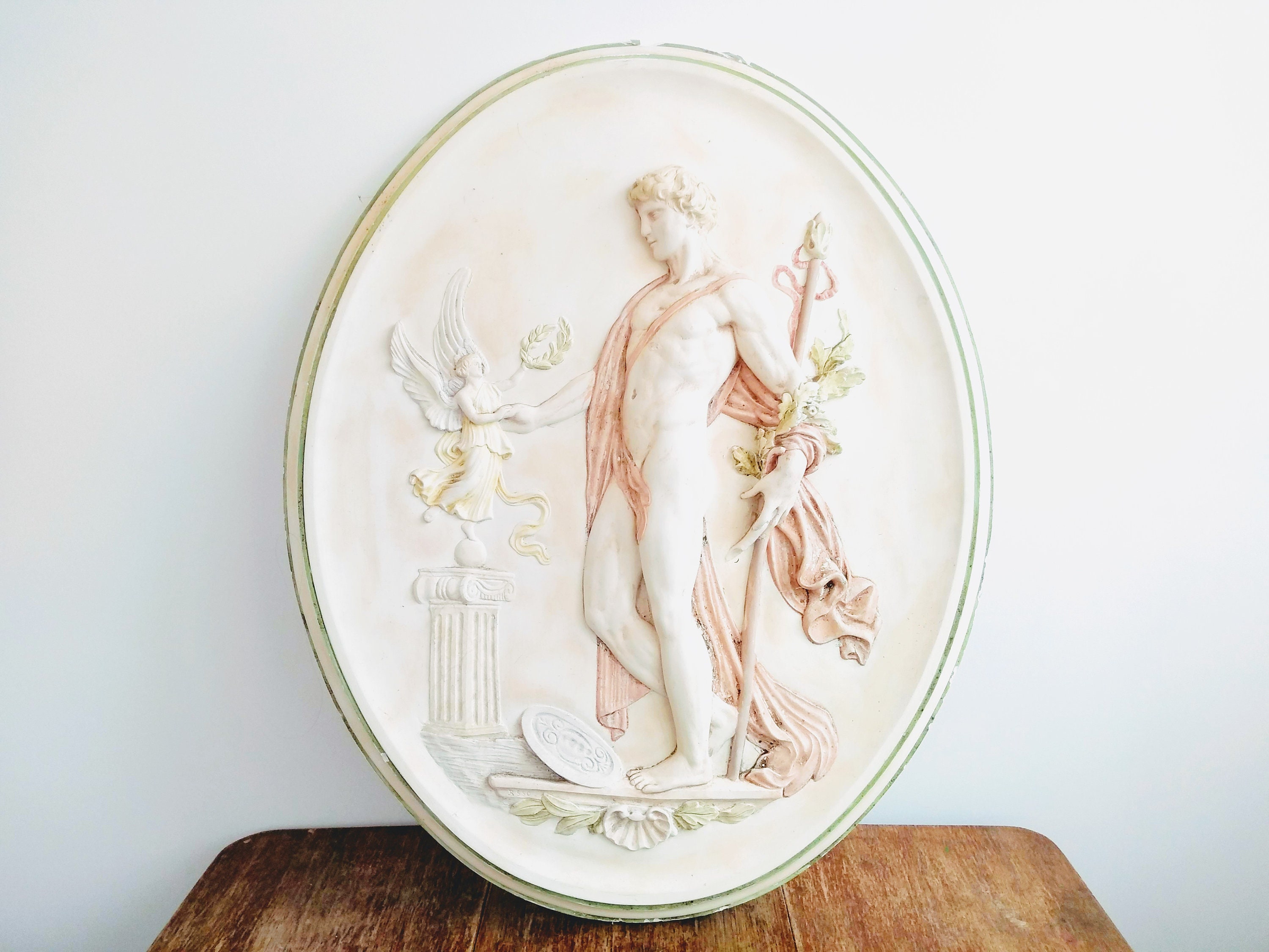 Antique Anglais Wall Mounted Frieze Grèce Antique Grecque Buste Décor Décoration Sculpture Mould Man