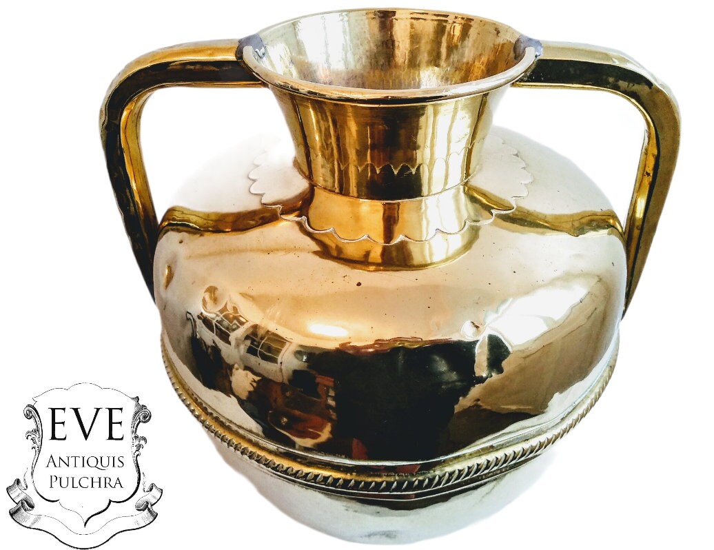 Antique Français Pot en Laiton Meurtri Vase Flask Storage Planter Tarnish Patina Decorative Display