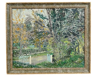 アンティーク フランス風景油絵 19世紀 署名入り バルビゾン派