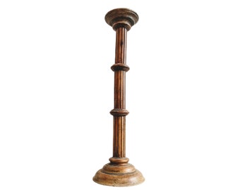 Vintage French Plinth Screw Style Stand Wood Wooden Heavy High Tall Ornament Pot Display Rest Design c1970-80's / EVE de France