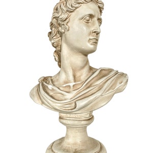 Vintage French Reproduction Plaster Bust Apollo God Ornament Figurine Display Gift c1980-90's / EVE