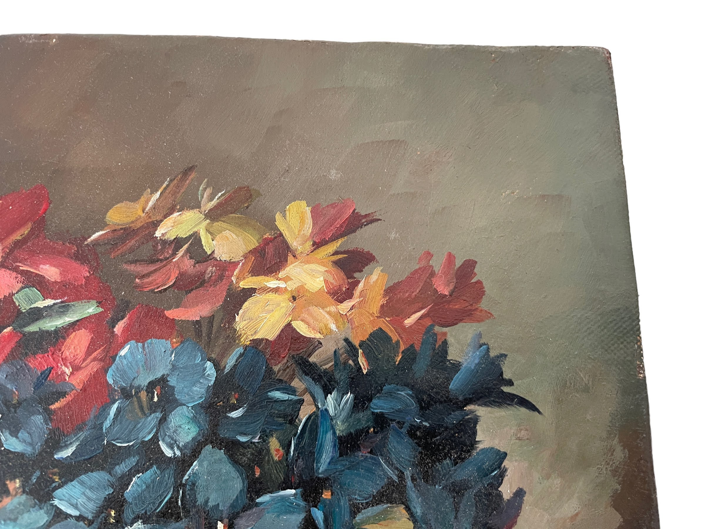 Vintage French Still Life Flowers Bouquet in Vase Study Oil Painting on ...