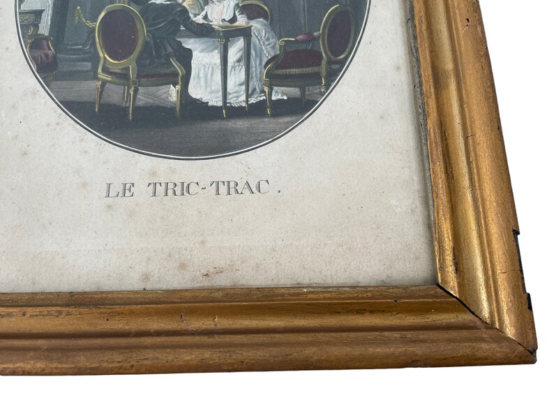 Antique French Le Tric Trac Board Game Framed Print In A Gold Painted Frame Wall Decor c1910's / EVE image 5