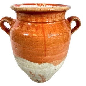 Vintage French Confit Or Olive Pot Orange Glazed Concrete Like Material Pot Farmhouse Garden Indoor Planter Prop Decor Display c2000 / EVE