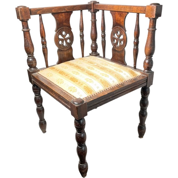 Vintage French Corner Chair Gold Fabric Material Upholstered Wooden Brown Wood Work Rest Seating C1940 50 s EVE Etsy UK