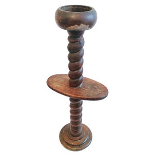 Vintage French Barley Twist Dark Wooden Small Pot Stand Dark Brown Wood Flower Plant Ornament Display Rest Tabouret c1950-60&#39;s / EVE