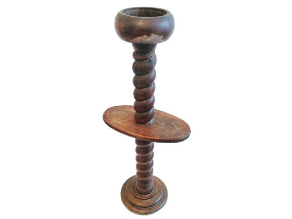 Vintage Français Orge Twist Bois Foncé Petit Pot Stand Marron Foncé Fleur Plante Ornement Affichage 