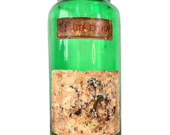 Antique French Apothecary Green Glass Bottle Jar Pot Pharmacy Medical Chemist Laboratory Bottle Decanter Storage c1910-20's / EVE