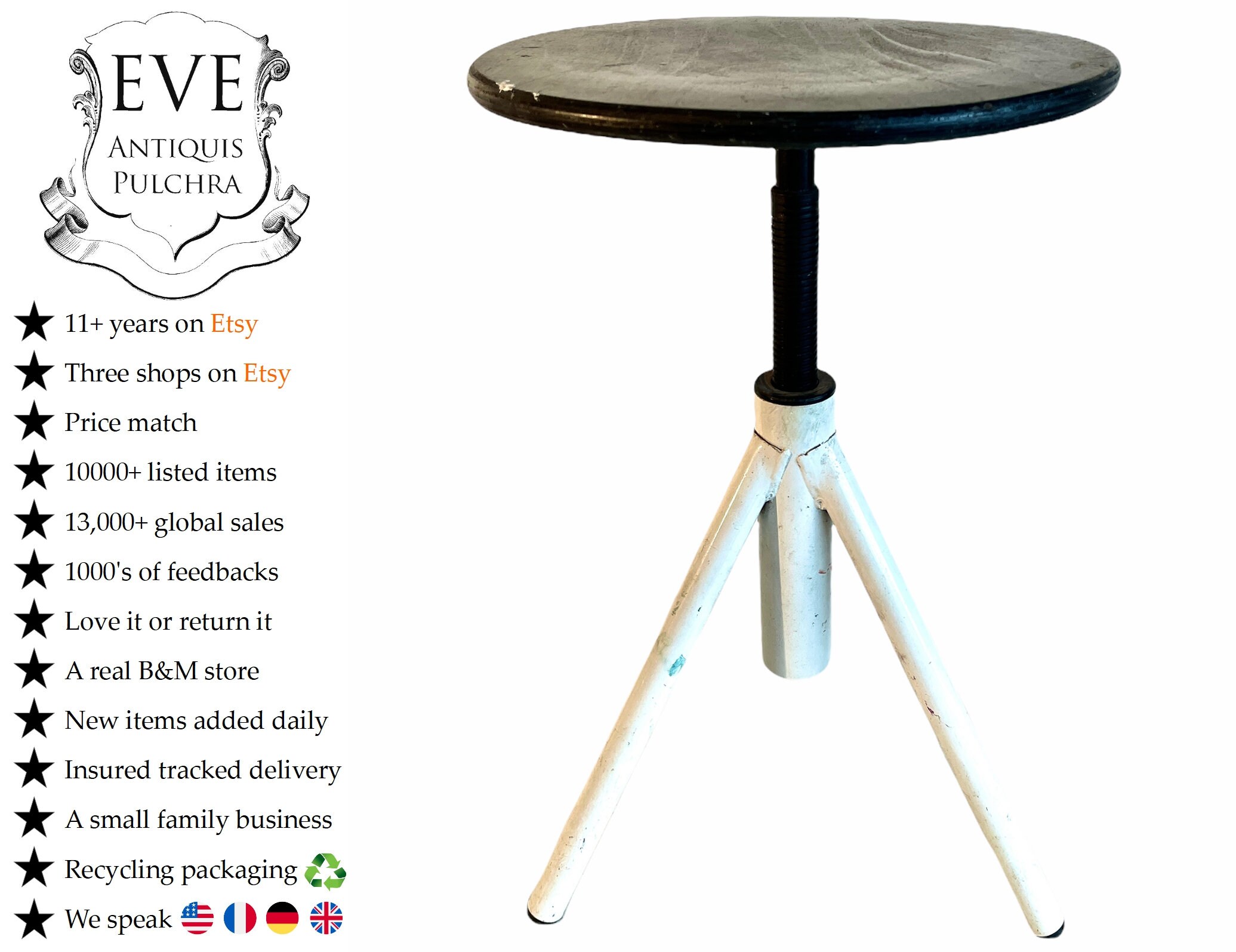 Vintage Français Bois Métal Réglable Studio Atelier Tabouret Chaise Stand Affichage Repos Socle Sièg