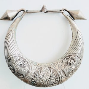 Antique Miao Chinese Hill Tribe Silver Mix Metal Animal Themed Necklace Tribal Jewellery Jewelry circa 1910&#39;s / EVE