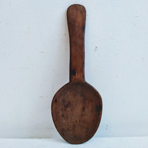 Vintage French Primitive Hand Carved Wood Wooden Large Decorative Spoon Pair Cutlery Wall Kitchen Decor Display c1950-60&#39;s / EVE de France