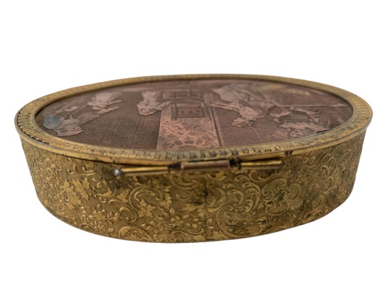 Antique Pill Jewellery Box French Brass Copper Gr… - image 7