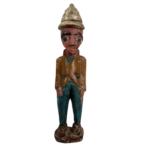 Vintage African Colonial Hand Carved And Painted Statue Figurine Primitive Carving Sculpture Wooden Africa Tribal Art c1970-80's / EVE