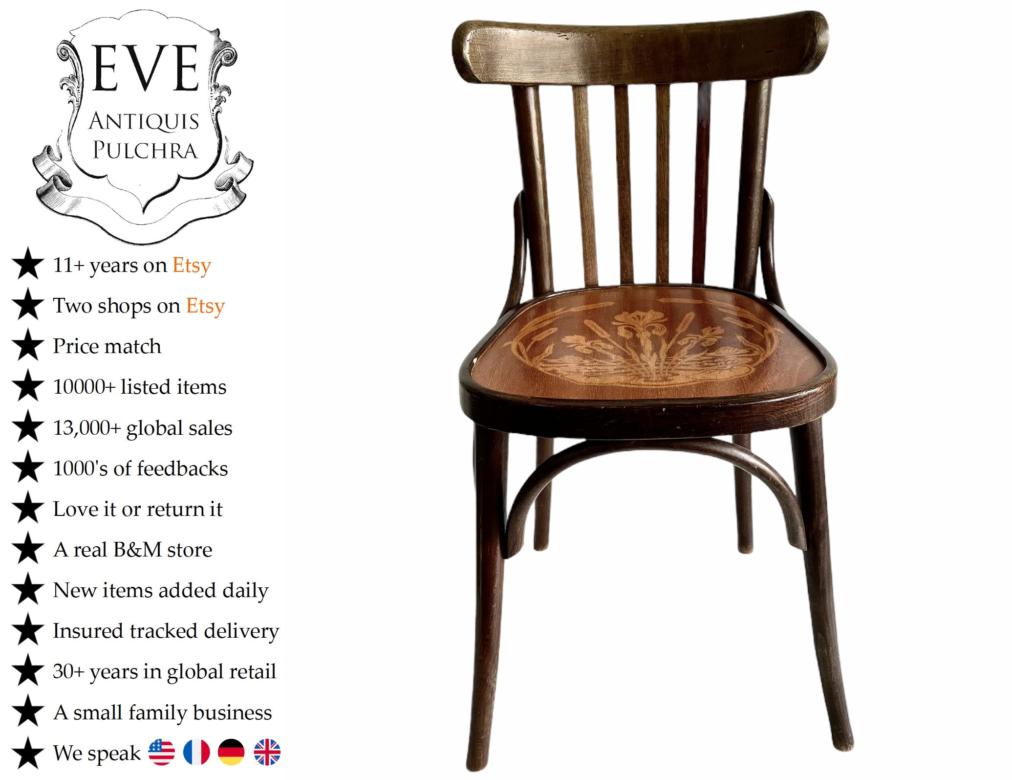 Vintage Français Bentwood Bistro Bois Brun Naturel Cuisine Chaise Afficher Sièges Accessoires Circa 