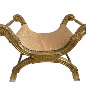 Antique French Regency Style Handled Stool Wooden Brown Natural Wood Small Low Rest Plinth Chair Seating Prop Tabouret c1910&#39;s / EVE