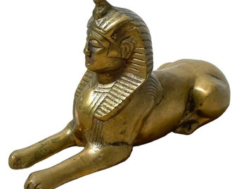 Vintage French Egyptian Theme Brass Sphinx Brass Ornament Figurine Statue Metal Prop Mood Display c1950-60's / EVE