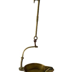 Antique French Brass Oil Lamp Burner Light Hanging Hook Decor Display Prop Lighting Hallway Cloakroom Kitchen c1910&#39;s / EVE