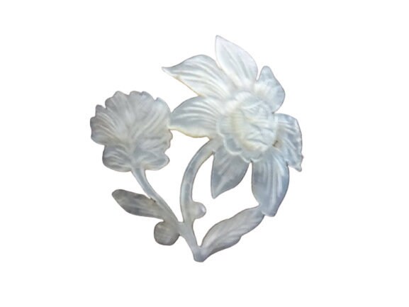 Antique Chinois Individuel N'/ de La Perle Applique Fleur Décor Floral Sculpté à La Main Gravé d'aut