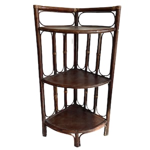 Vintage chinois asiatique en bois brun poteaux en bois naturel petite étagère d'angle étagère murale présentoir socle accessoire Tabouret c1970-1980's / EVE