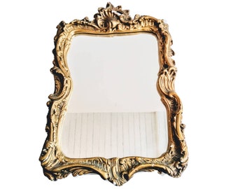 Vintage English Gold Mirror Plaster Wood Gift Glass Mirror Decorative Ornate Antique Style Look Decor circa 1970's / EVE de France