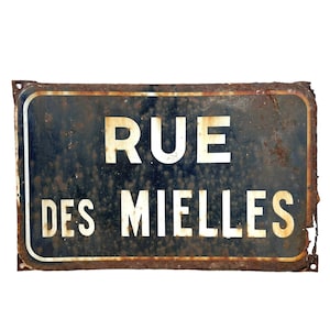 Vintage French Original Iron Enamel Street Sign Rue De Mielles Metal Road Display c1950&#39;s / EVE