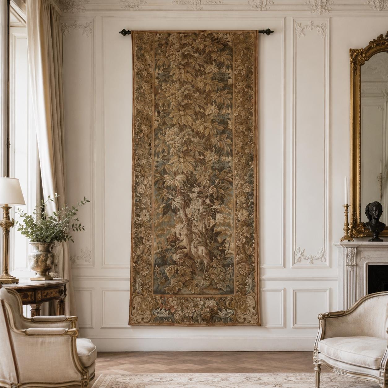 Antique French Chateau Extra Long Large Wall Hanging Tapestry