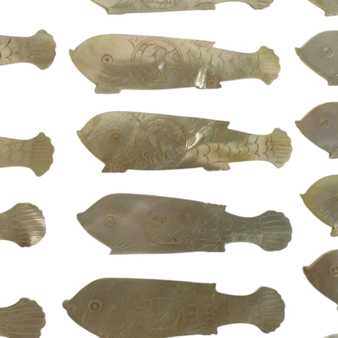 Antique Chinese Small Mother of Pearl Fish Shaped Love Dove Gaming Chip ...