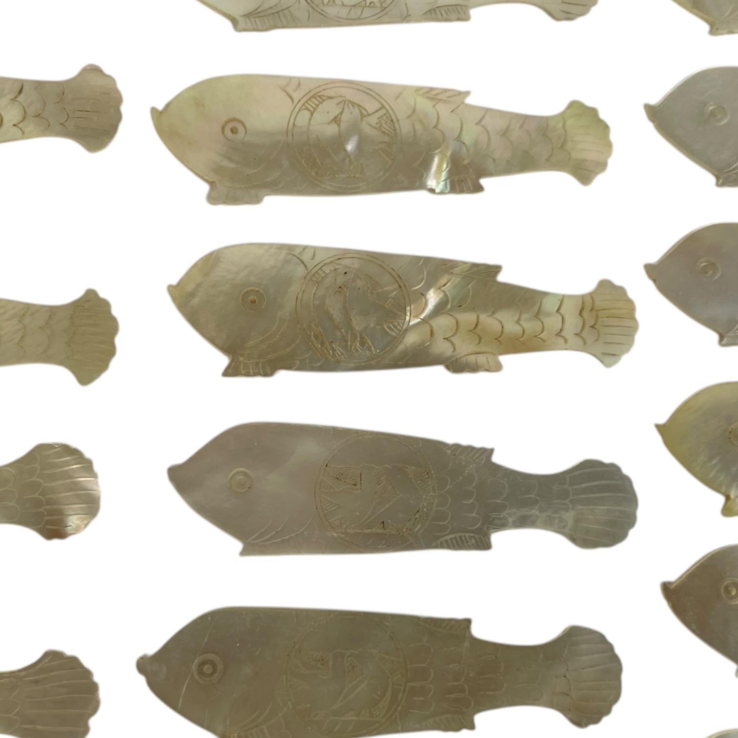 Antique Chinese Small Mother of Pearl Fish Shaped Love Dove Gaming Chip ...