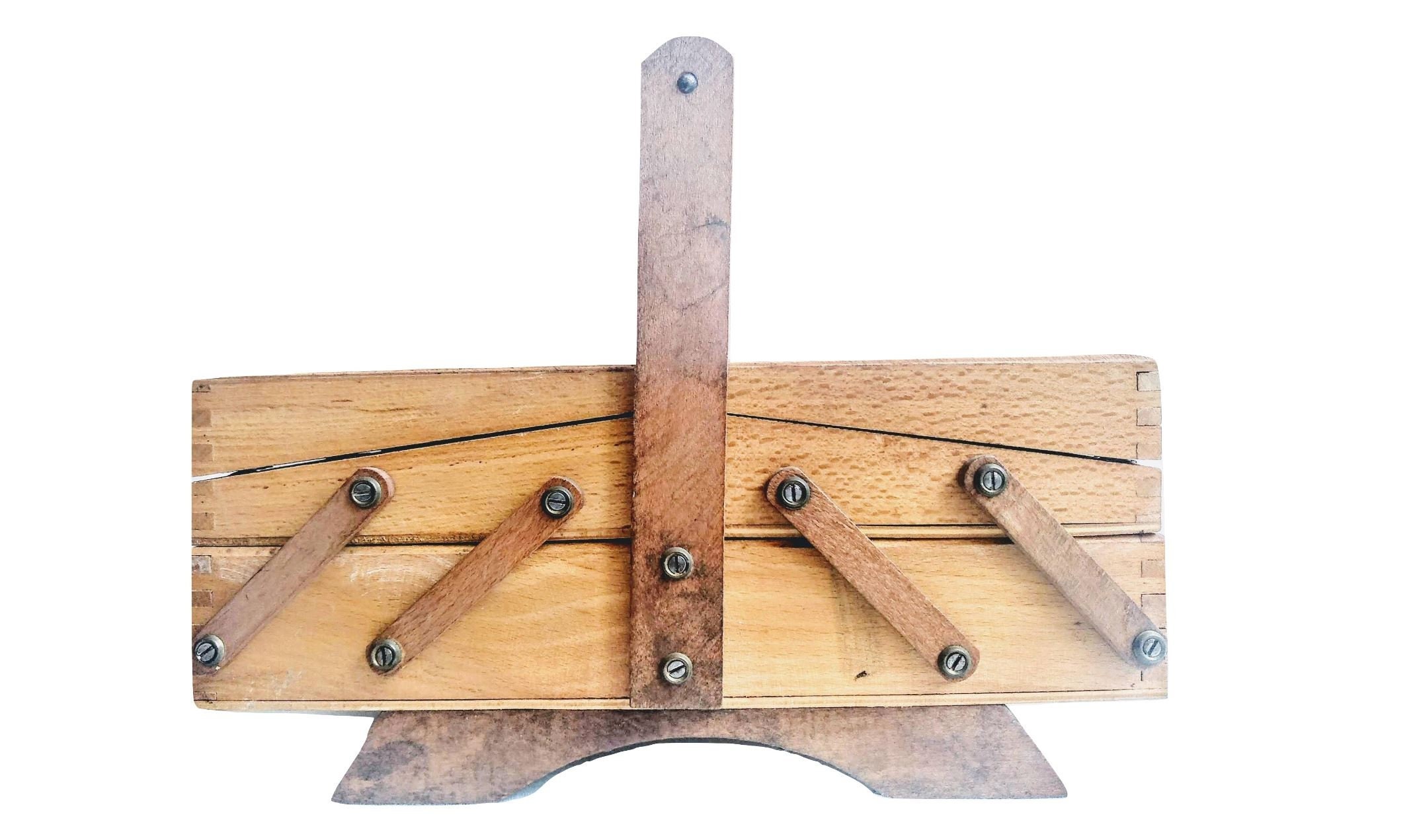 Vintage Français Petite Boîte de Rangement en Bois Naturel Couture d'artisanat Pliant Compartiments 