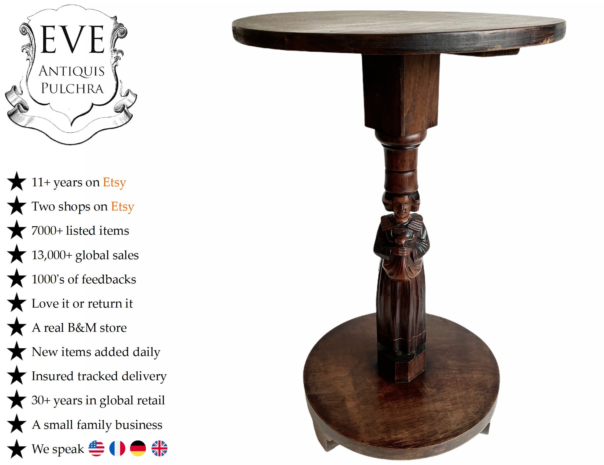 Vintage Français Grande Hauteur Support en Bois Marron Foncé Bois Pot de Fleurs Ornement Plante Doub