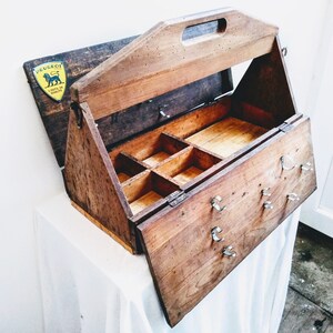 Vintage French Hand Made Wooden Wood Craft Tool Portable Carry Carrying Case Box Carry Stand Display Toolbox circa 1940-50's / EVE de France image 10