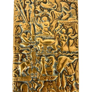 Vintage Egyptian Ornate Bronze Brass Metal Medium Match Box Matchbox Cover Decor Gold Smoker Tobacciana Fireplace c1930-40&#39;s / EVE