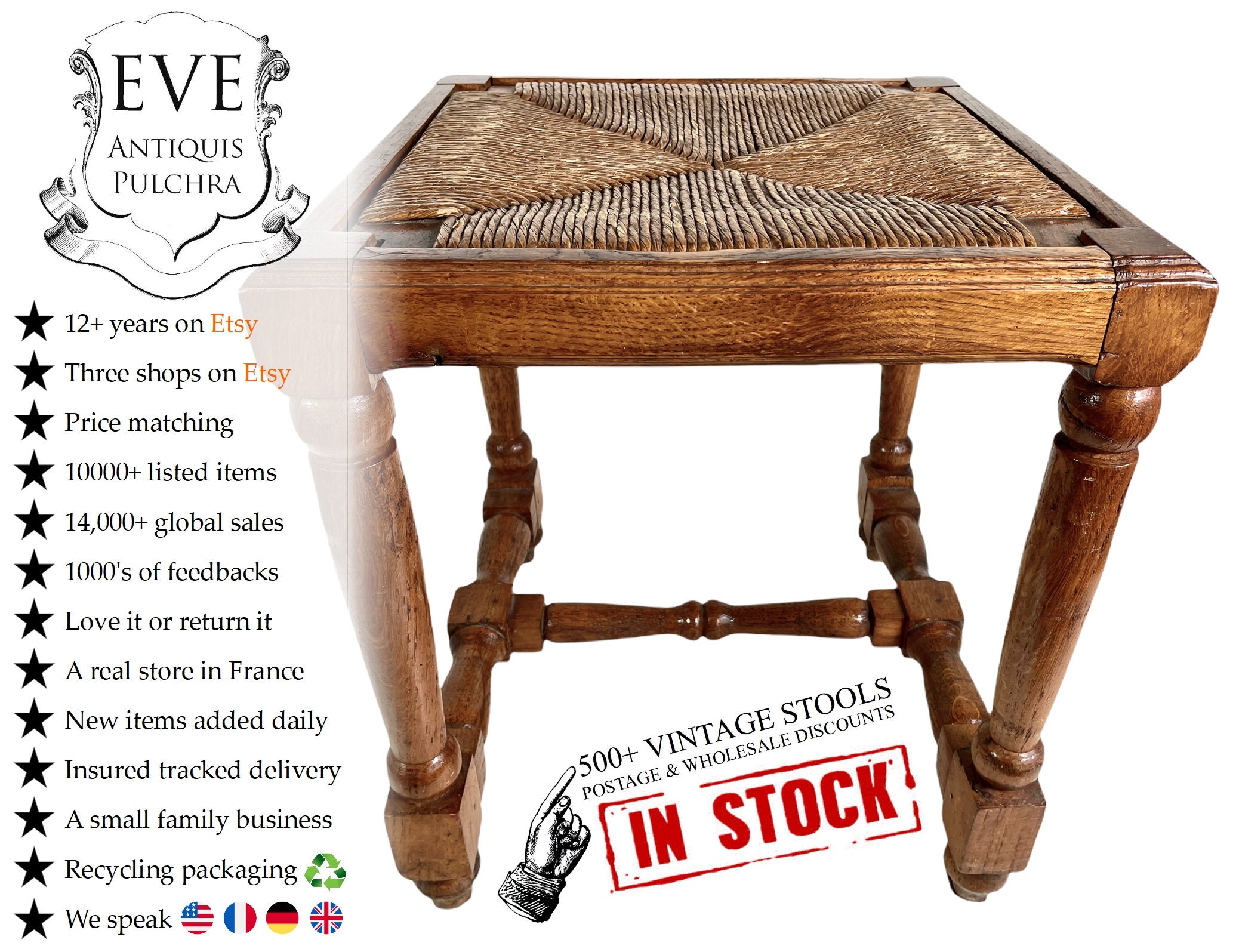 Tabouret Vintage en Rotin Français Osier Bois Bois Brun Tissé Raffia Bas Petite Chaise Assise Ficell