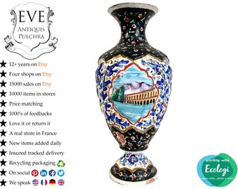 Vintage Middle Eastern Hand Painted Copper Vase Ornate Decorative Ceremony Eid c1970-80's / EVE