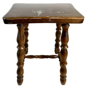Vintage French Small Wooden Brown Dark Wood Natural Turned Style Leg Side Table Stand Display Rest Plinth Prop Tabouret c1970-80's / EVE